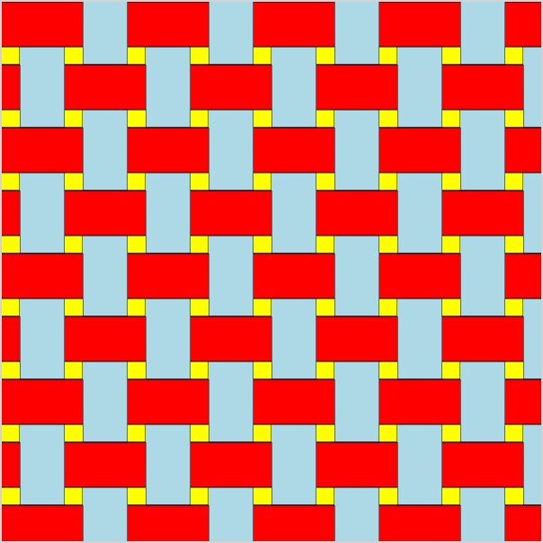 A tessellation of rectangles and small squares where the horizontal
      rectangles seam to weave over and under the vertical rectangles.