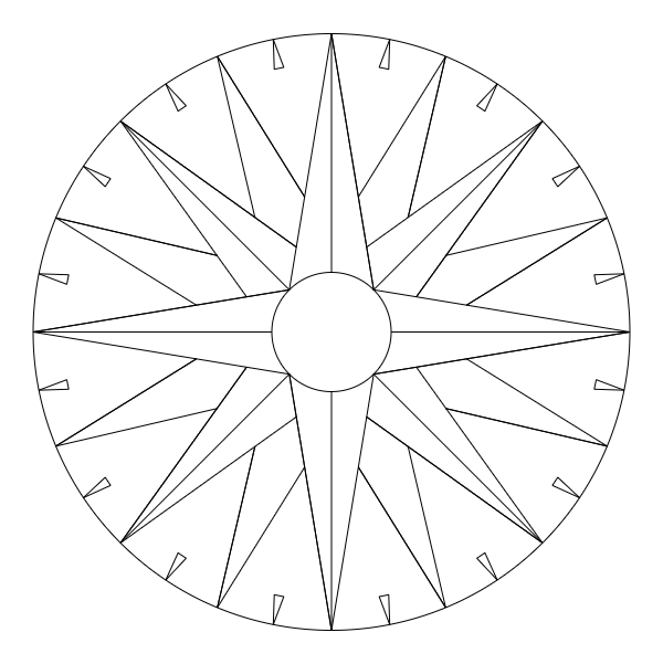 A line drawing of a compass rose2.