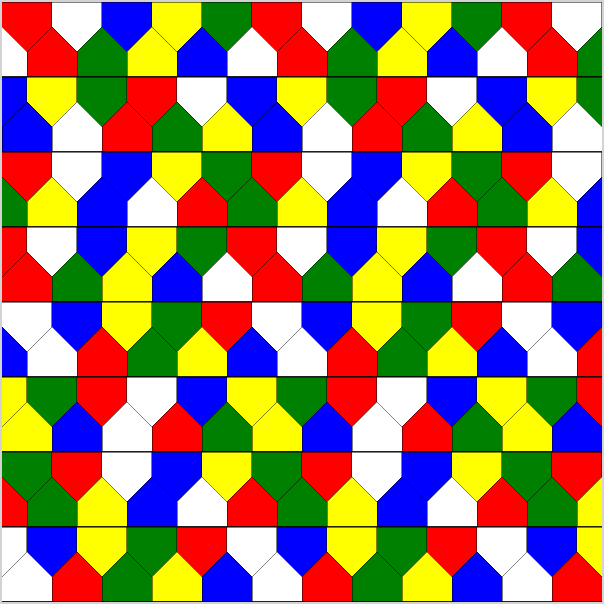 A tessellation using a pentagonal shape that looks like a baseball home plate.