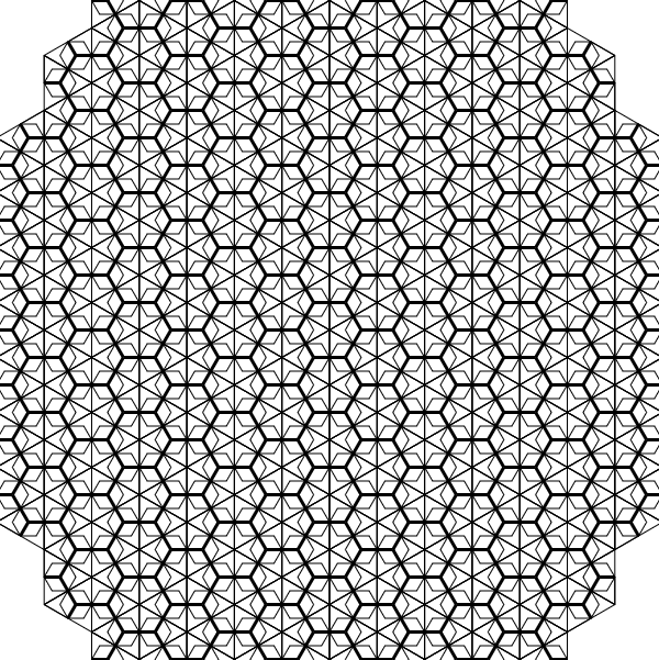 A tesselation formed with equilateral triangles forming stars and hexagons.