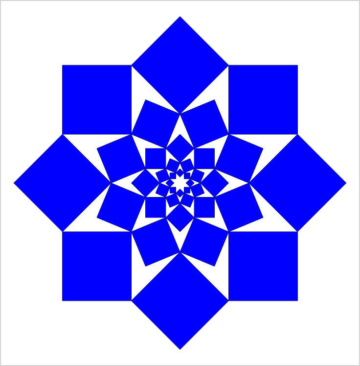 Saida by Steven Naifeh. Series of arrow head shapes to form open squares about a central point, pattern repeats internally to form smaller and smaller squares.