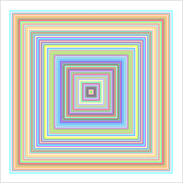 A set of tightly nested colored squares.