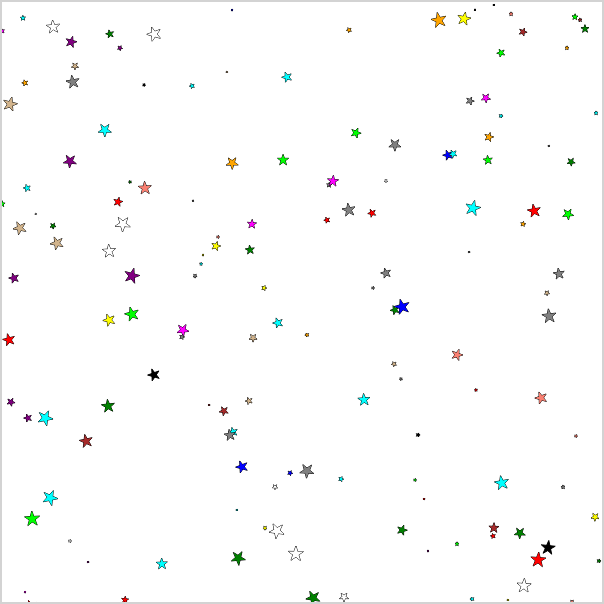 Image of a set of randomly colored, randomly sized and randomly placed stars.