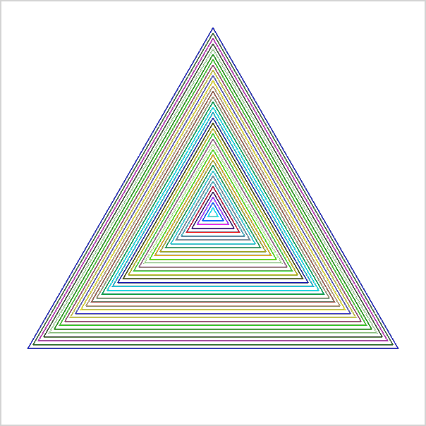 A set of tightly nested triangle that appear to be moving toward the center.
