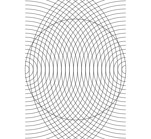 interference pattern of two waves emanating from the center of the right and left edges.